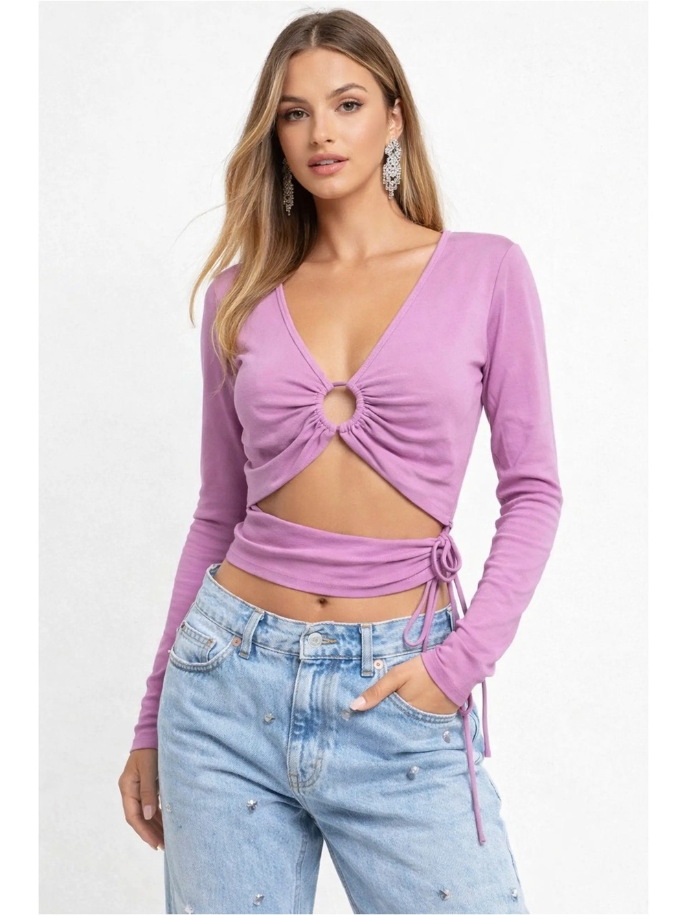 Zara Lilac Ring-Front Wrap Crop Top